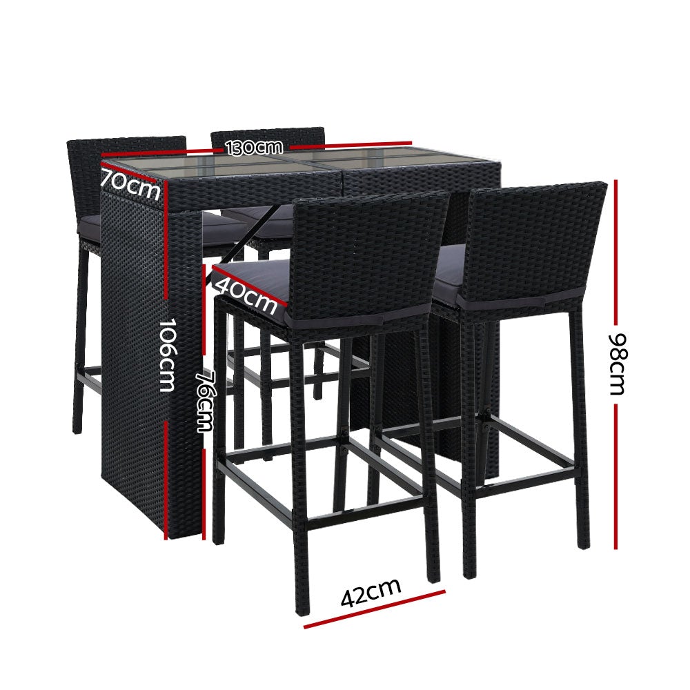 Gardeon Outdoor Bar Set Table Chairs Stools Rattan Patio Furniture 4