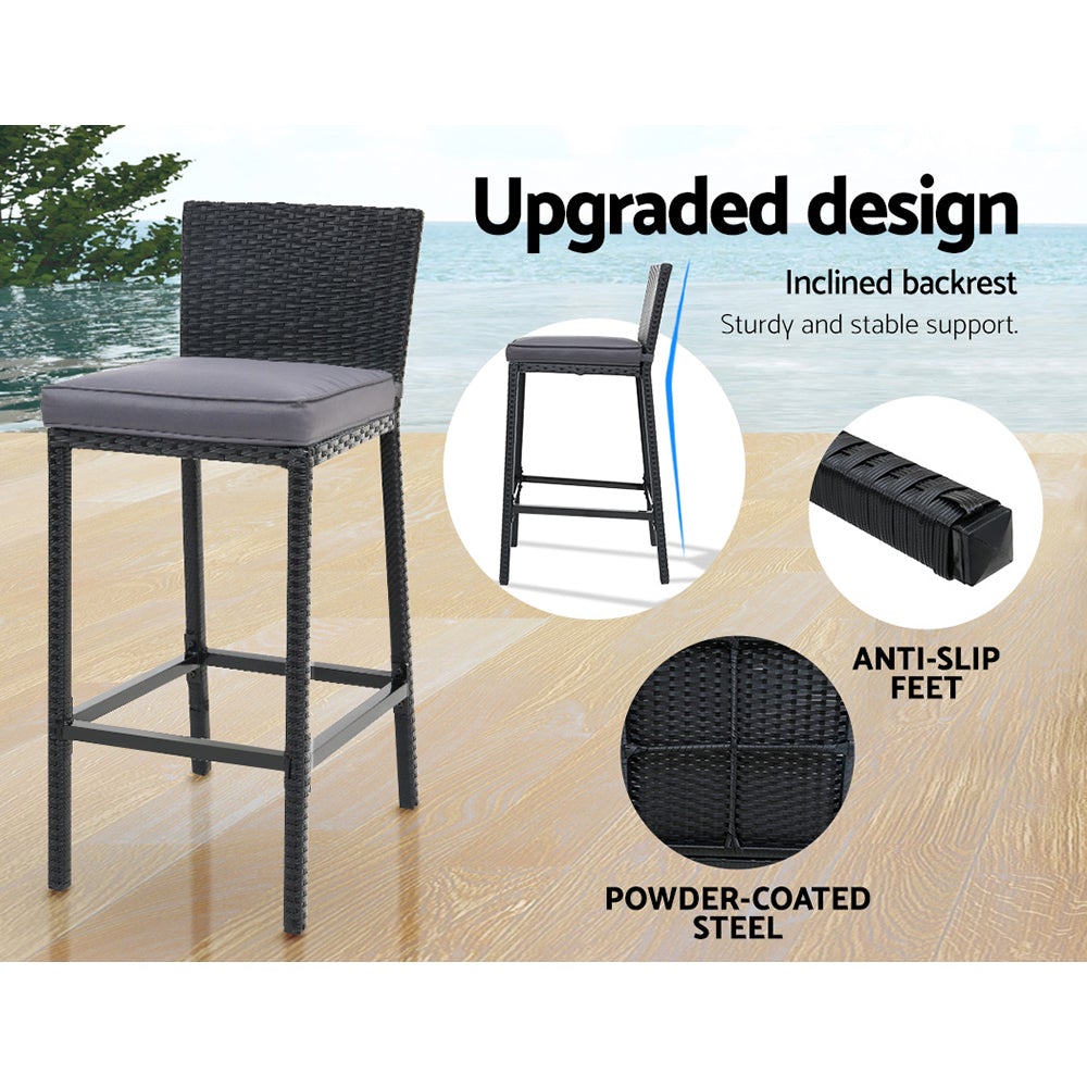 Gardeon Outdoor Bar Set Table Chairs Stools Rattan Patio Furniture 4