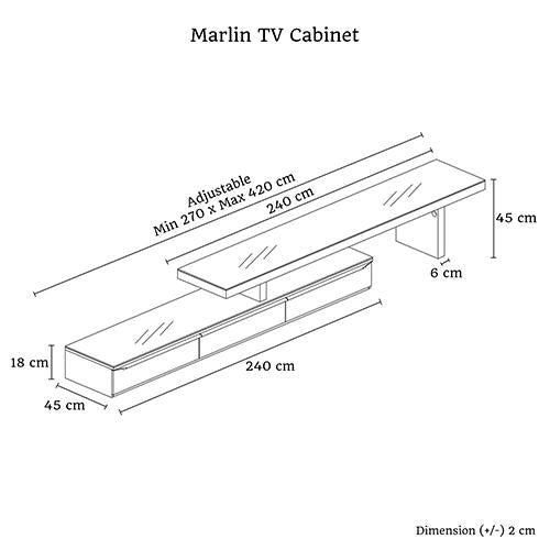 TV Cabinet with 3 Storage Drawers Extendable With Glossy MDF
