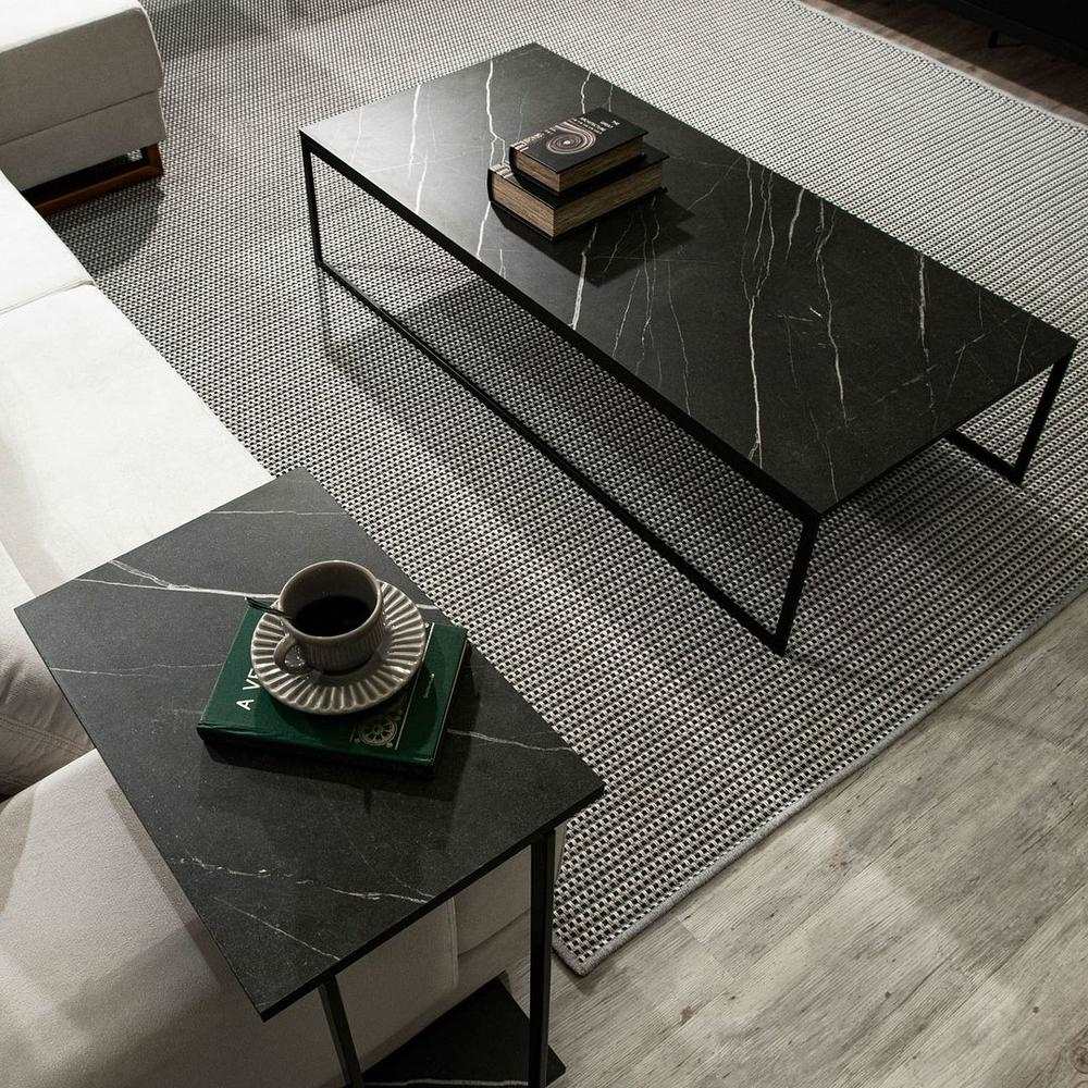 2-Piece Celine Coffee and End Table in Black Marble