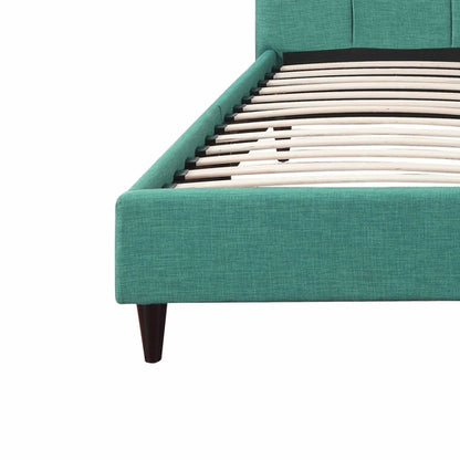 Queen Blue Modern Upholstered Square Stitched Platform Bed