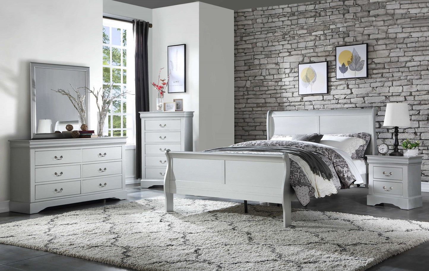 80inches X 90inches X 47inches Platinum Wood King Bed