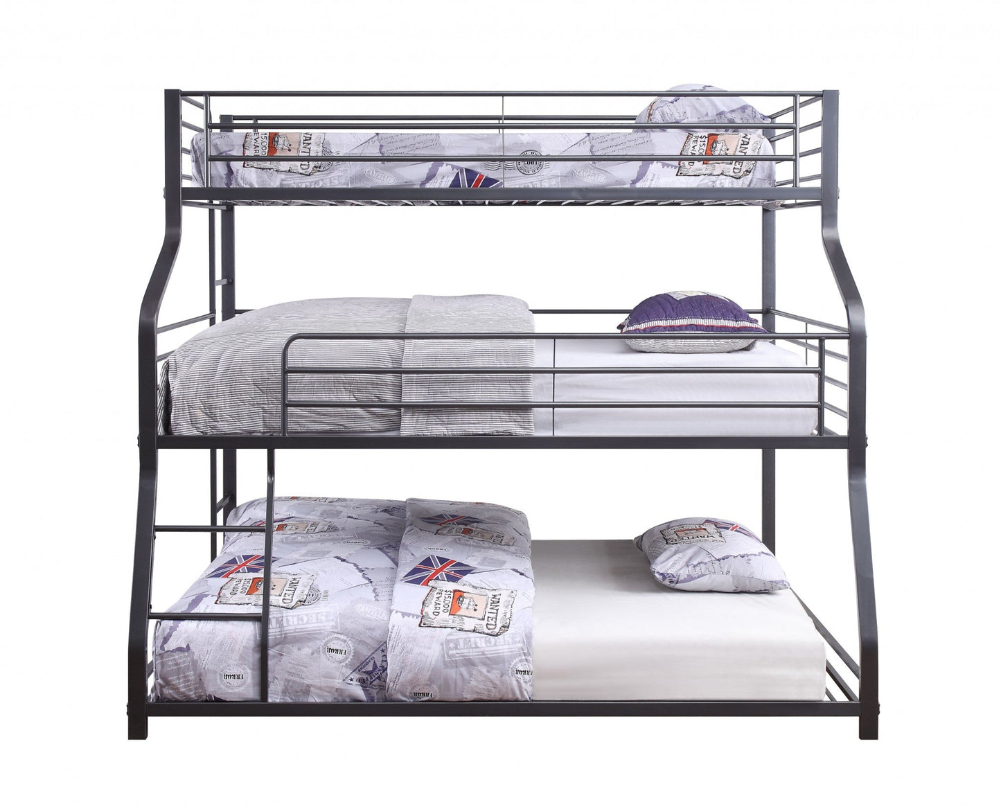 62inches X 83inches X 74inches Gunmetal Metal Triple Bunk Bed