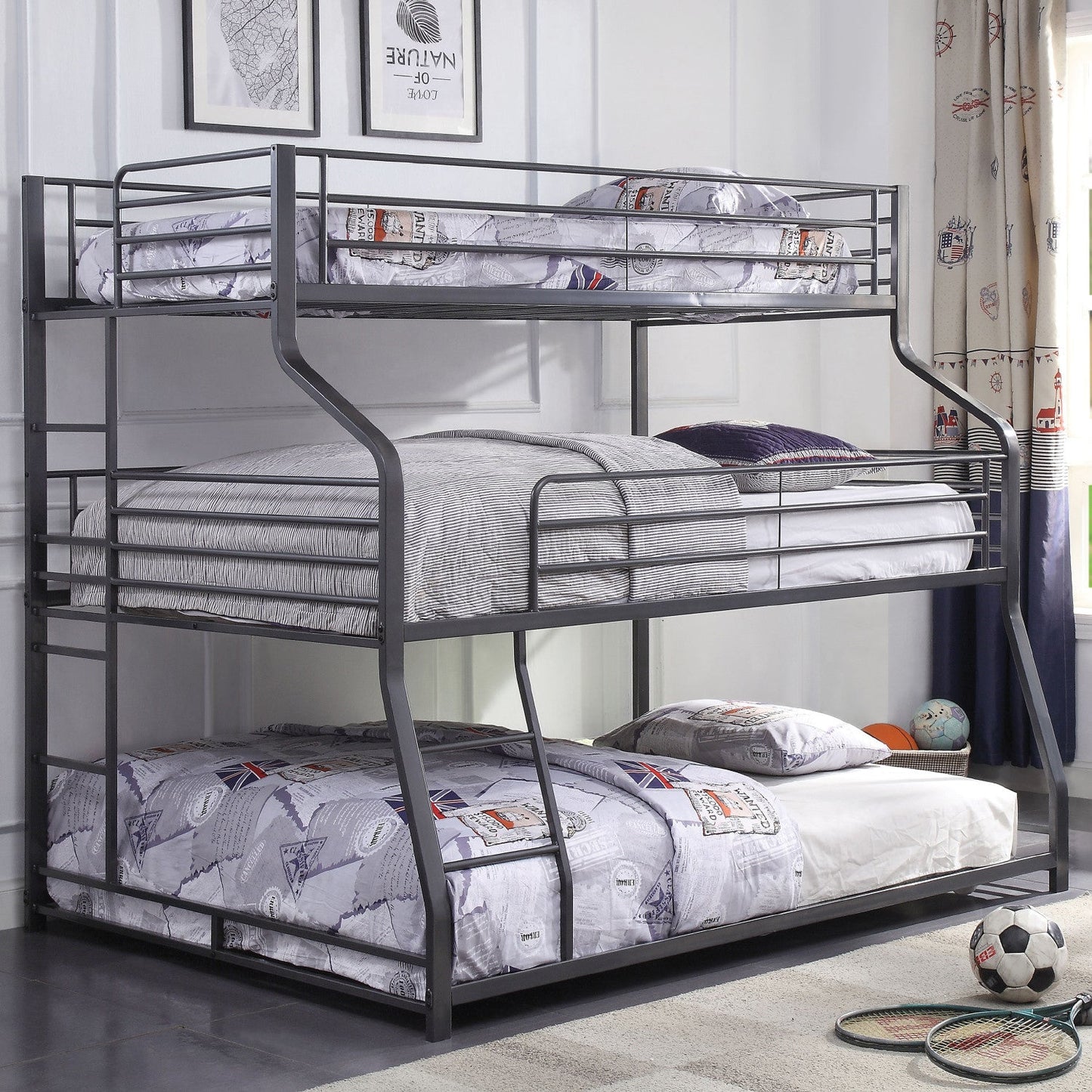 62inches X 83inches X 74inches Gunmetal Metal Triple Bunk Bed