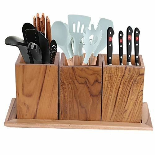 Wooden Multipurpose Kitchen Utensil Cutlery Caddy Cooking Utensils,