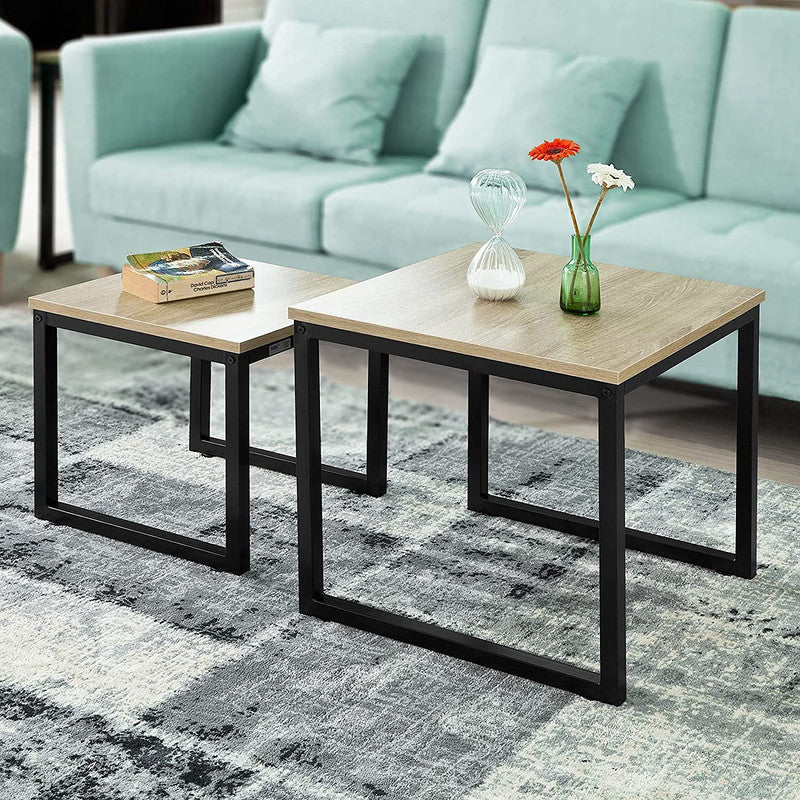 Set of 2 Modern Coffee Tables with Wood top panel and Steel framework