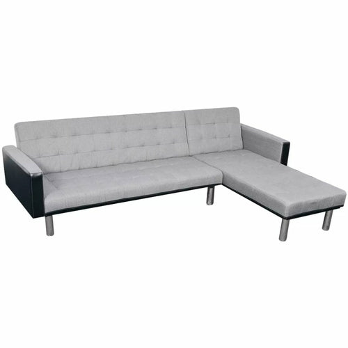 L-shaped Sofa Bed Fabric Black and Gray