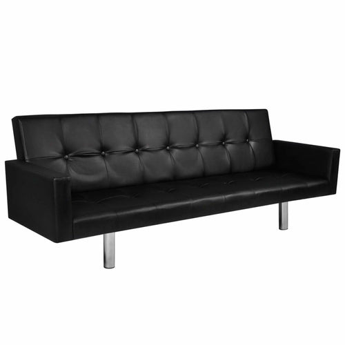 Sofa Bed with Armrest Black Artificial Leather