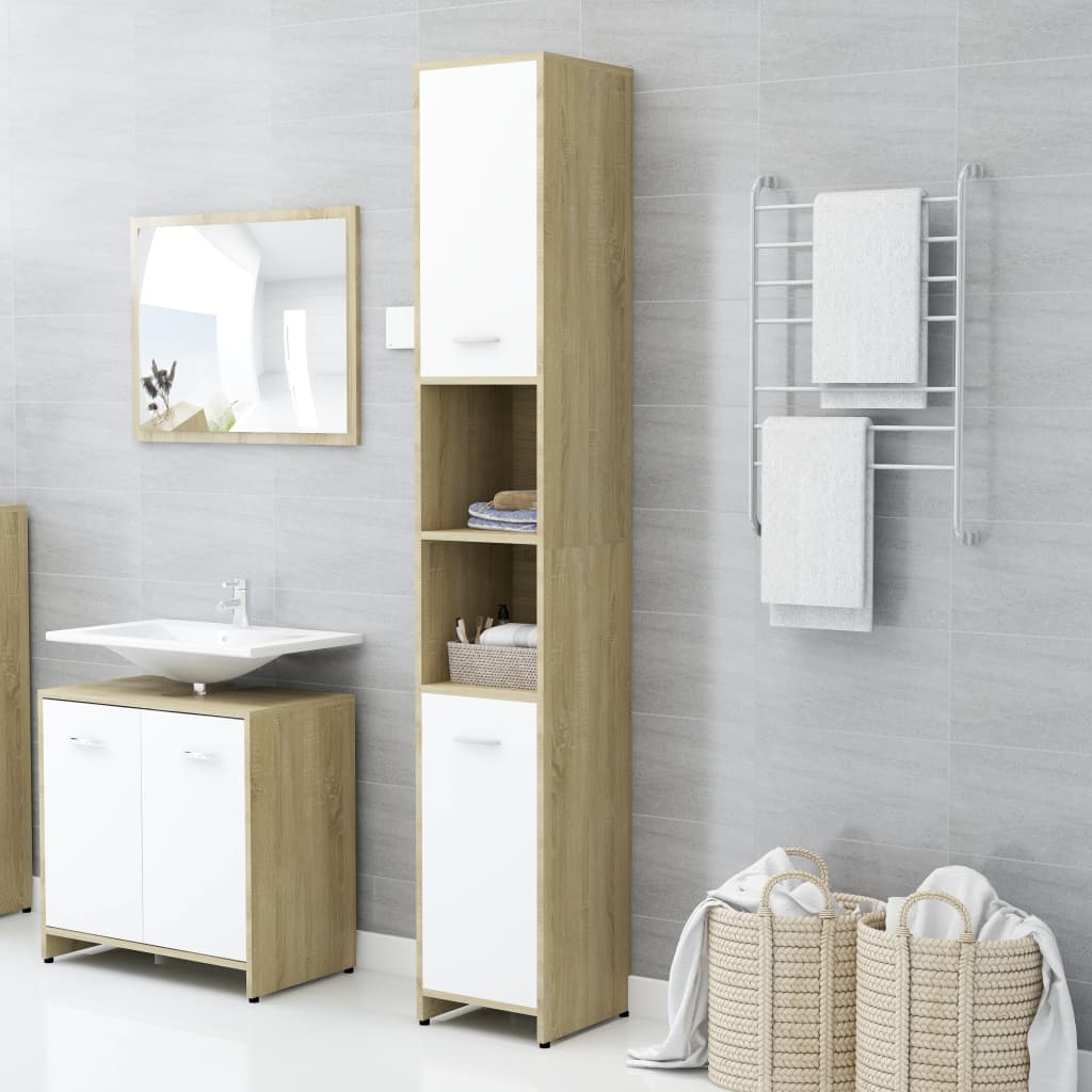 Bathroom Cabinet White 11.8"x11.8"x72.2" Chipboard