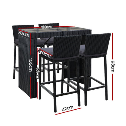 Gardeon Outdoor Bar Set Table Chairs Stools Rattan Patio Furniture 4