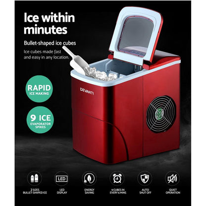 DEVANTi Portable Ice Cube Maker Machine 2L Home Bar Benchtop Easy