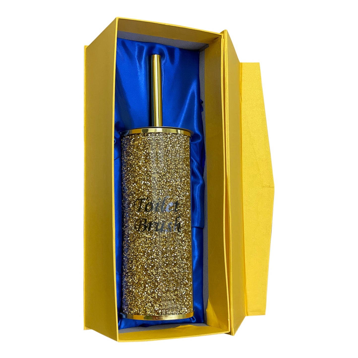 Toilet Brush Holder with Brush in Gift Box, Gold Crushed Diamond Glass