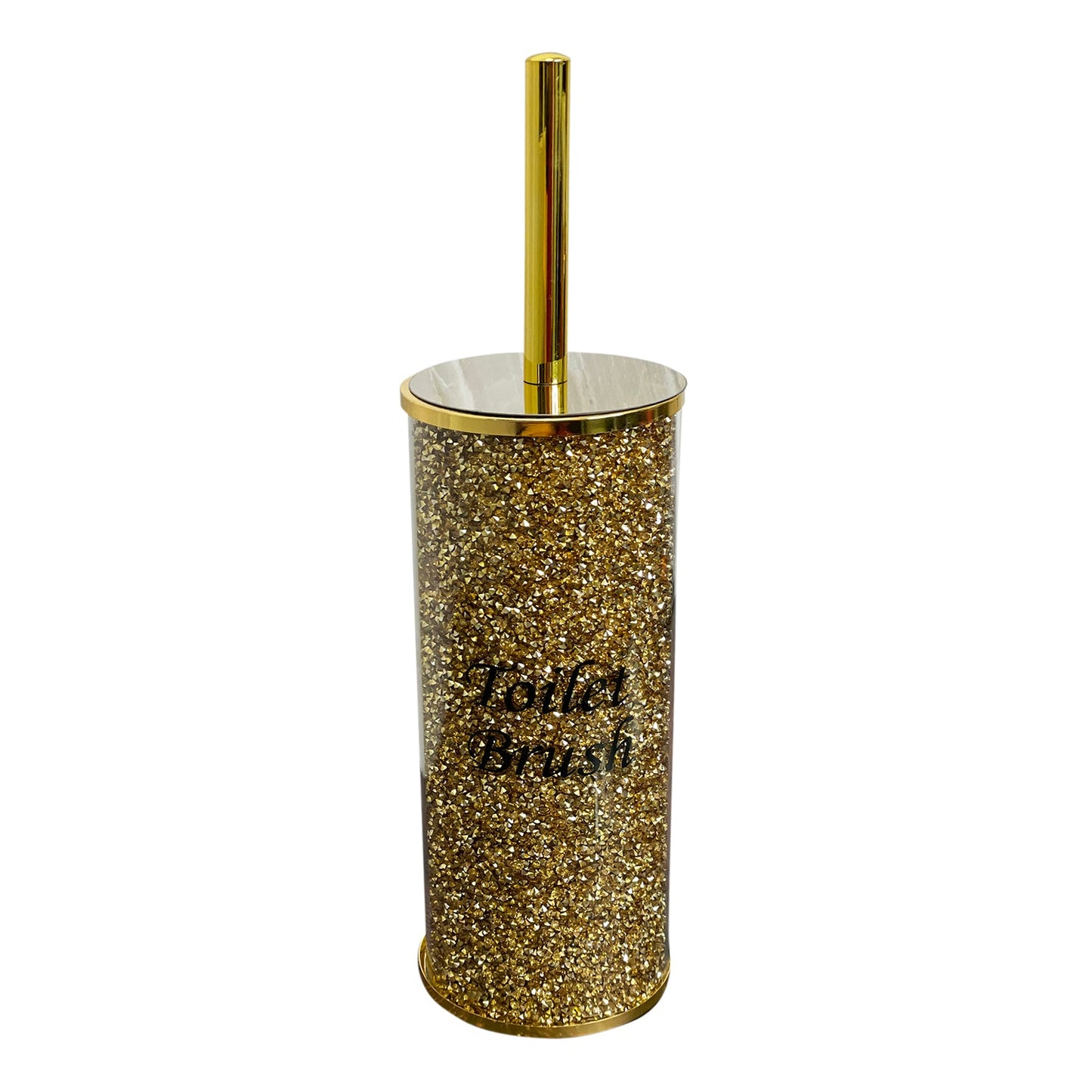 Toilet Brush Holder with Brush in Gift Box, Gold Crushed Diamond Glass