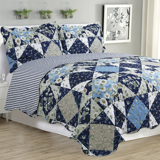 Kim - 3 Piece Quilt Set - Navy Bedtime New