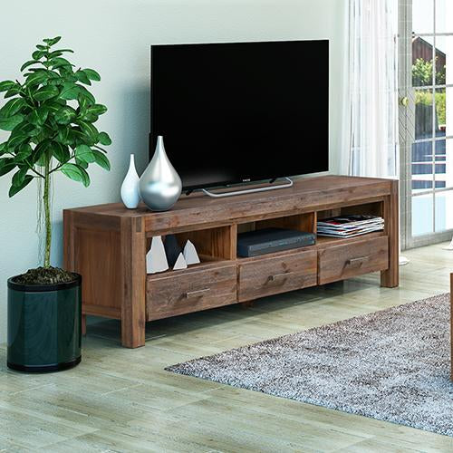 TV Cabinet with 3 Storage Drawers with Shelf Solid Acacia Wooden Frame
