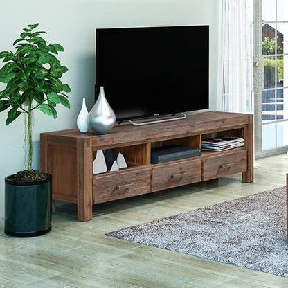 TV Cabinet with 3 Storage Drawers with Shelf Solid Acacia Wooden Frame