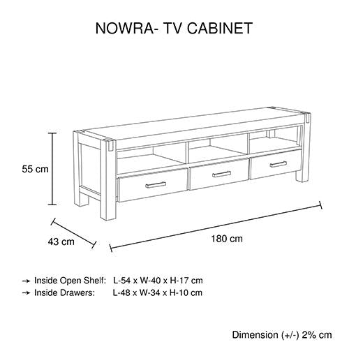 TV Cabinet with 3 Storage Drawers with Shelf Solid Acacia Wooden Frame