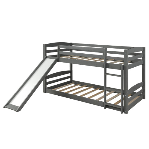 Twin over Twin Low Bunk Bed with Slide and Ladder